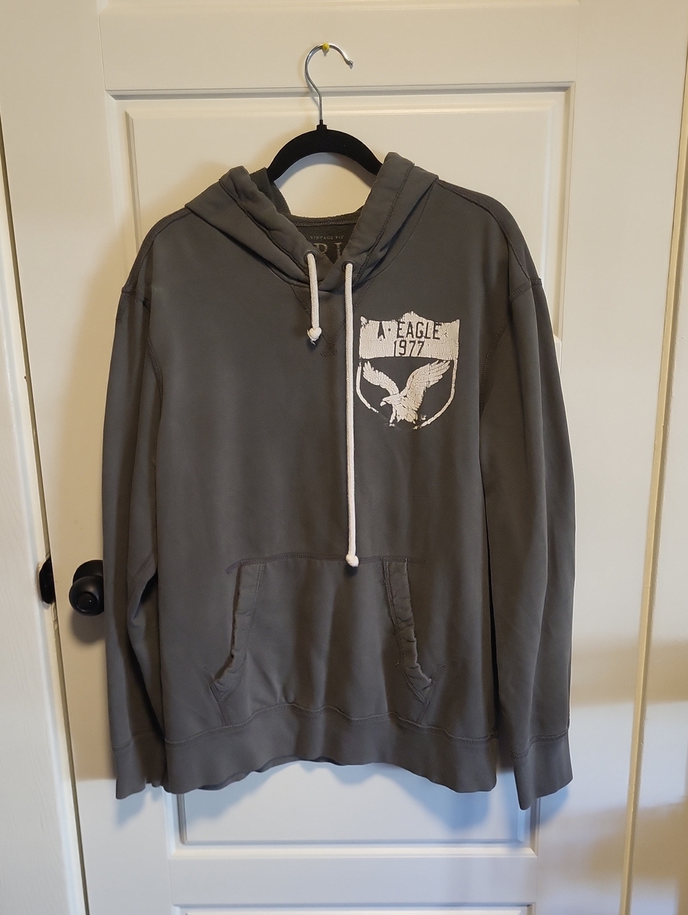 American Eagle Outfitters Charcoal Gray Zip Hoodie with Eagle Graphic